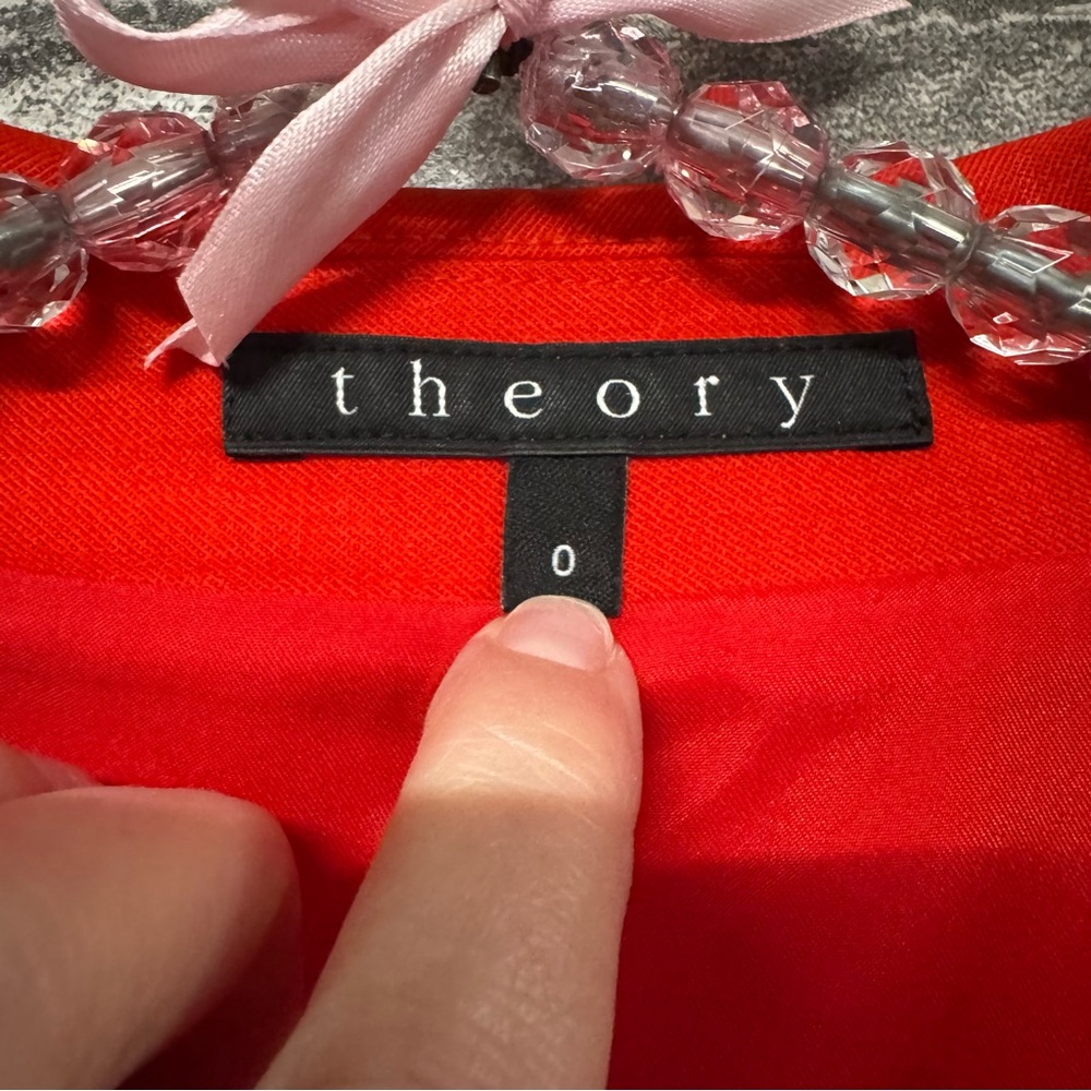 Theory Wool Blazer Red One Button Closure Pockets… - image 3